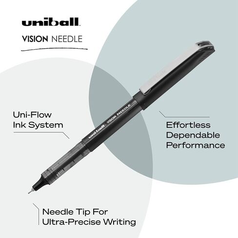 Uniball Vision Needle Rollerball Pens, Black Pens Pack of 2, Micro Pens with 0.5mm Ink, Ink Black Pen, Pens Fine Point Smooth Writing Pens, Bulk Pens, and Office Supplies in Saudi Arabia