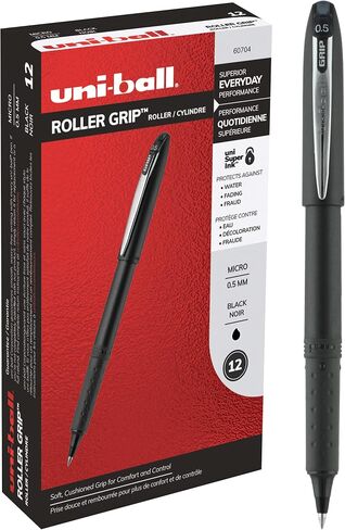 Uniball Roller Grip 12 عبوة باللون الأسود، أقلام رولربال متوسطة الحجم 0.5 مم، جرب أقلام الجل، الأقلام الملونة، اللوازم المكتبية، الأقلام الملونة، أقلام حبر جاف زرقاء، أقلام كتابة ناعمة ذات نقاط دقيقة in Saudi Arabia