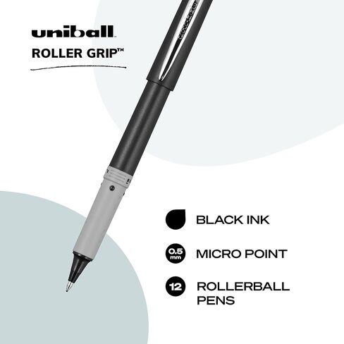 Uniball Roller Grip 12 عبوة باللون الأسود، أقلام رولربال متوسطة الحجم 0.5 مم، جرب أقلام الجل، الأقلام الملونة، اللوازم المكتبية، الأقلام الملونة، أقلام حبر جاف زرقاء، أقلام كتابة ناعمة ذات نقاط دقيقة in Saudi Arabia