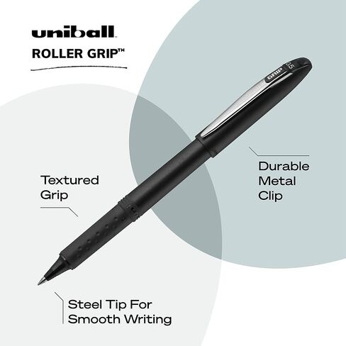 Uniball Roller Grip 12 عبوة باللون الأسود، أقلام رولربال متوسطة الحجم 0.5 مم، جرب أقلام الجل، الأقلام الملونة، اللوازم المكتبية، الأقلام الملونة، أقلام حبر جاف زرقاء، أقلام كتابة ناعمة ذات نقاط دقيقة in Saudi Arabia