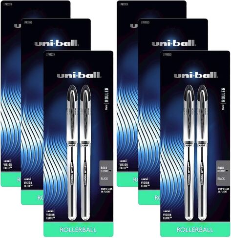 Vision (12 Pack) Elite Uni-ball Rollerball Pen Set Black Ink 0.8mm Bold Point Precise in Kuwait