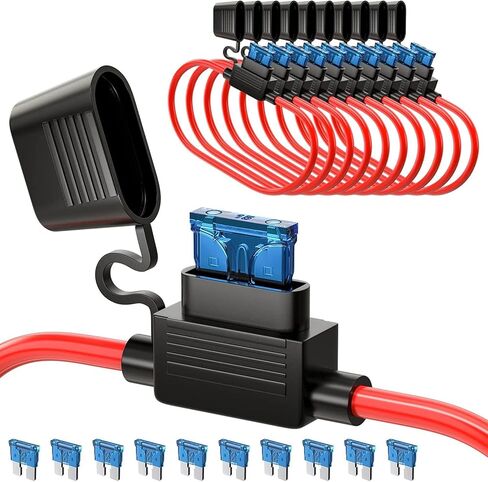 UNEEDE 10 حزمة الصمامات المضمنة حامل ATC / ATO إضافة دائرة فيوز السيارة حامل الصنبور محول 16 مقياس 20AMP ​​شفرة حامل الصمامات السيارات مقاوم للماء حامل فيوز الأسلاك الثقيلة مع 10 قطع 15 أمبير قياسي in Kuwait
