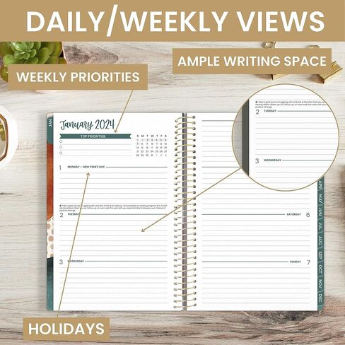 bloom daily planners 2024 Calendar Year Day Planner (January 2024 - December 2024) - 5.5" x 8.25" - Weekly/Monthly Agenda Organizer Book with Stickers & Bookmark - Earthy Abstract, Green in Saudi Arabia
