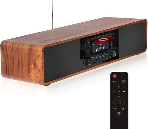 CD Player for Home with Bluetooth Stereo System Wooden Desktop Speakers FM Radio USB SD AUX Remote Control, 28 Inch Long 20 Pounds Weight in Kuwait