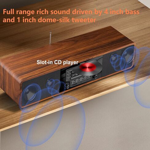 CD Player for Home with Bluetooth Stereo System Wooden Desktop Speakers FM Radio USB SD AUX Remote Control, 28 Inch Long 20 Pounds Weight in Kuwait