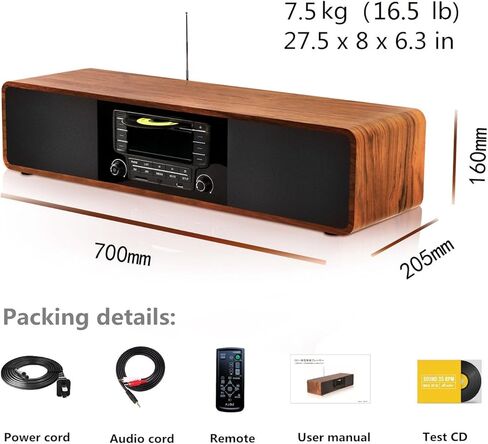 CD Player for Home with Bluetooth Stereo System Wooden Desktop Speakers FM Radio USB SD AUX Remote Control, 28 Inch Long 20 Pounds Weight in Kuwait