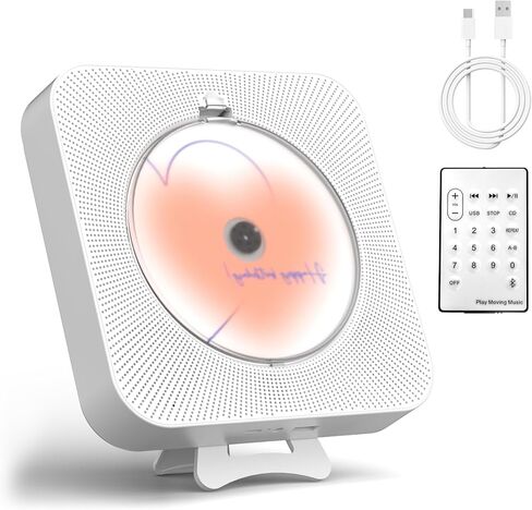 مشغل أقراص مضغوطة لطيف من Yintiny Boombox مع بلوتوث 5.0 لديكور المنزل، ومشغل أقراص مضغوطة محمول مع مكبرات صوت لتشغيل الموسيقى، وقارئ USB [أبيض] in Kuwait