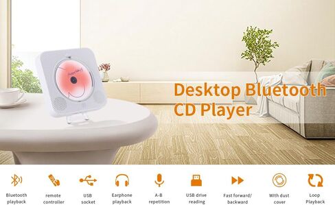 مشغل أقراص مضغوطة لطيف من Yintiny Boombox مع بلوتوث 5.0 لديكور المنزل، ومشغل أقراص مضغوطة محمول مع مكبرات صوت لتشغيل الموسيقى، وقارئ USB [أبيض] in Kuwait