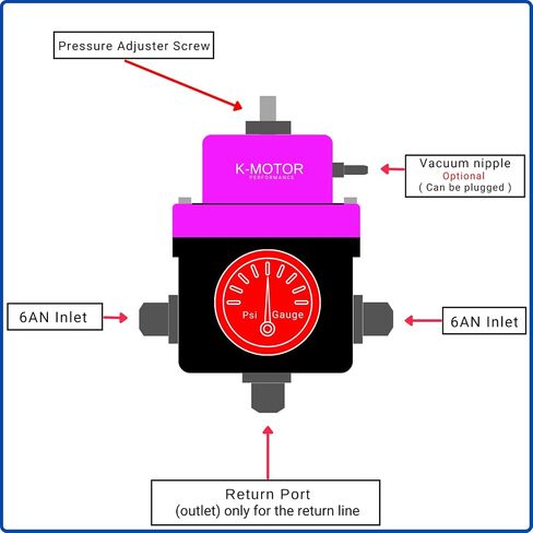 طقم منظم ضغط الوقود 6AN - عالمي قابل للتعديل مع منفذ إرجاع - K-MOTOR in Saudi Arabia
