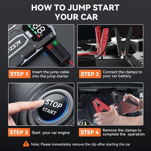 Car Jump Starter, 3000A 12V 8-in-1 Jump Starter Battery Pack, Up to 7.0L Gas & 5.5L Diesel Engines Quick Charge 3.0 Power Bank Jumper Cable with LED,Large Screen in Saudi Arabia