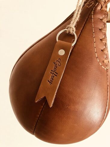 Retro Speed Punch Ball Bag with Brass Fitting Hanging | TAN Leather Vintage Boxing Training | Size 5 | GEOFFREY (Tan) in Saudi Arabia
