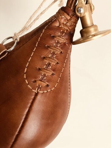 Retro Speed Punch Ball Bag with Brass Fitting Hanging | TAN Leather Vintage Boxing Training | Size 5 | GEOFFREY (Tan) in Saudi Arabia