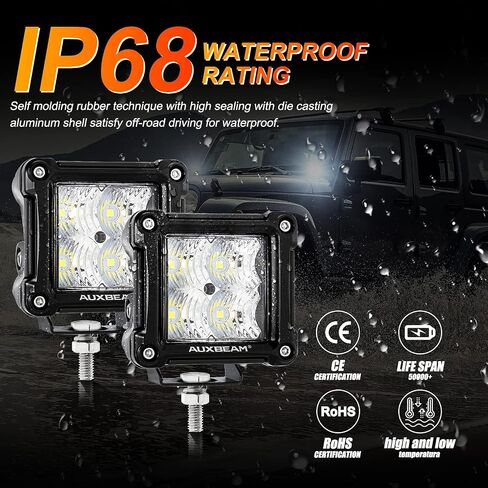 Auxbeam 3 بوصة LED Pods 40W 4800LM Flood Beam Light Bar الطرق الوعرة الأضواء الكاشفة LED مكعبات ضوء القرون العمل ضوء مربع القيادة ضوء الوفير أضواء لشاحنة جيب SUV ATV UTV سيارة، زوج in Saudi Arabia
