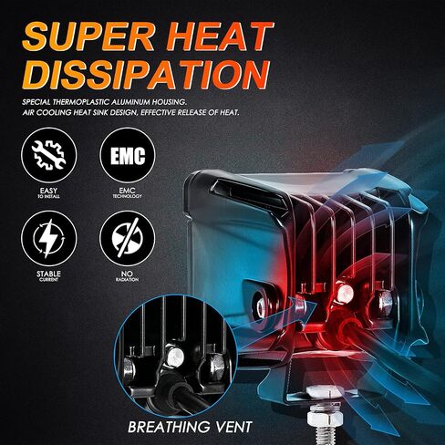 Auxbeam 3 بوصة LED Pods 40W 4800LM Flood Beam Light Bar الطرق الوعرة الأضواء الكاشفة LED مكعبات ضوء القرون العمل ضوء مربع القيادة ضوء الوفير أضواء لشاحنة جيب SUV ATV UTV سيارة، زوج in Saudi Arabia