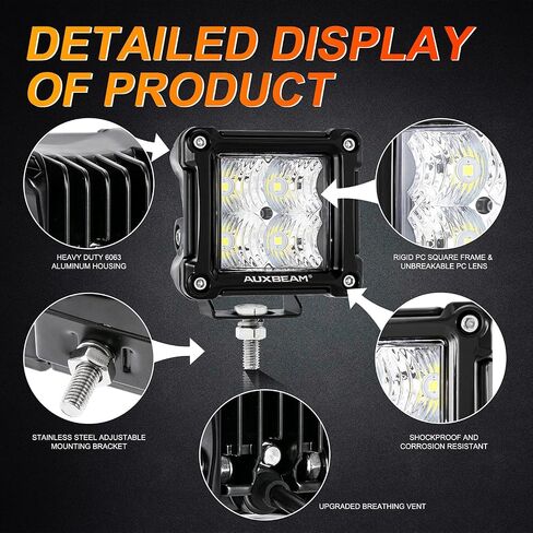 Auxbeam 3 بوصة LED Pods 40W 4800LM Flood Beam Light Bar الطرق الوعرة الأضواء الكاشفة LED مكعبات ضوء القرون العمل ضوء مربع القيادة ضوء الوفير أضواء لشاحنة جيب SUV ATV UTV سيارة، زوج in Saudi Arabia