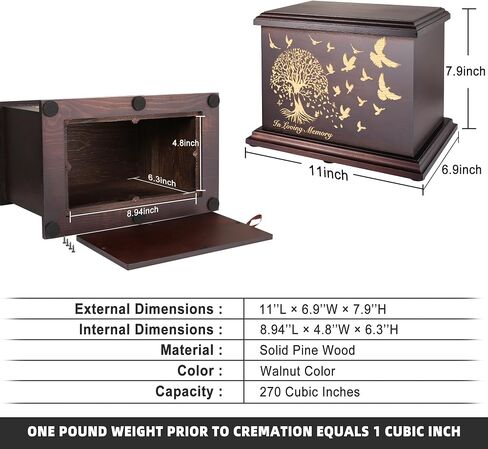 Cremation Memorial Urns for Human Ashes Adult Male Female, Wooden Urns Box and Casket for Ashes Men Women Child, Large Burial Funeral Urns for Ashes, Holds Up to 270 LBS in Saudi Arabia
