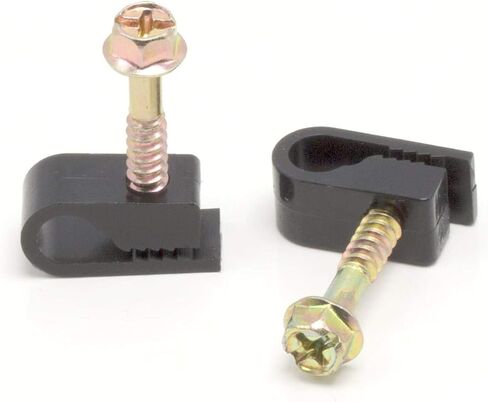 THE CIMPLE CO Single Cable Clips with Screws - 1/4 Inch Coaxial Cable Clamps Outdoor - Exterior Cord Management for Coax, CAT Ethernet, Electrical Wire - Screw Clamps for Wires - 100 PCS, Black in Saudi Arabia