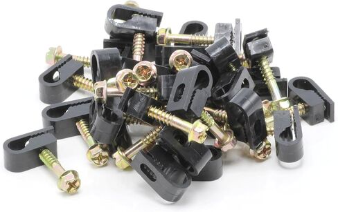 THE CIMPLE CO Single Cable Clips with Screws - 1/4 Inch Coaxial Cable Clamps Outdoor - Exterior Cord Management for Coax, CAT Ethernet, Electrical Wire - Screw Clamps for Wires - 100 PCS, Black in Saudi Arabia