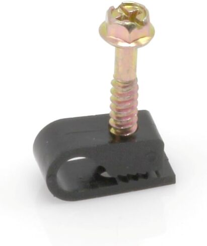 THE CIMPLE CO Single Cable Clips with Screws - 1/4 Inch Coaxial Cable Clamps Outdoor - Exterior Cord Management for Coax, CAT Ethernet, Electrical Wire - Screw Clamps for Wires - 100 PCS, Black in Saudi Arabia