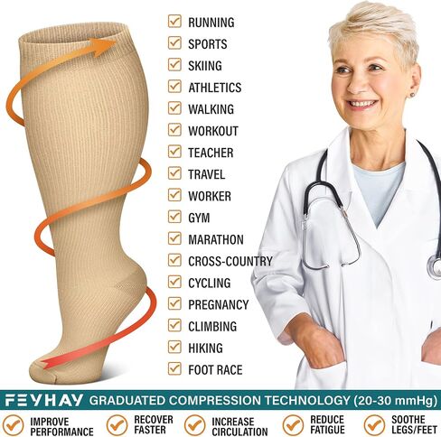 FEYHAY Plus Size Copper Compression Socks (3 Pairs) 20-30 mmHg Circulation Stocks is Best Athletic & Daily for Men & Women in Saudi Arabia