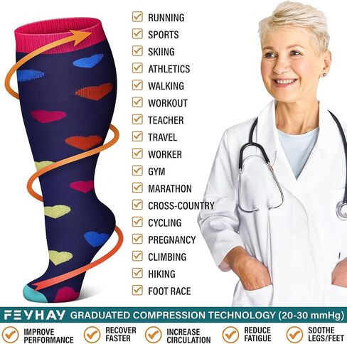 FEYHAY Plus Size Copper Compression Socks (3 Pairs) 20-30 mmHg Circulation Stocks is Best Athletic & Daily for Men & Women in Saudi Arabia
