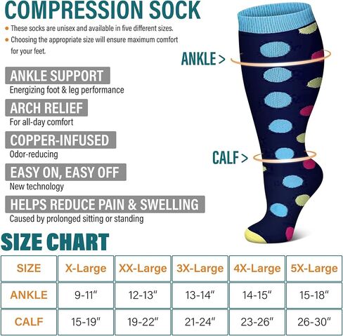 FEYHAY Plus Size Copper Compression Socks (3 Pairs) 20-30 mmHg Circulation Stocks is Best Athletic & Daily for Men & Women in Saudi Arabia
