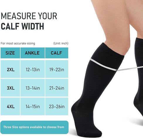 Compression Socks for Women Wide Calf Plus Size 3Pairs Graduated Knee High Support socks for Circulation in Saudi Arabia