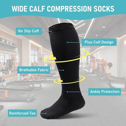 Compression Socks for Women Wide Calf Plus Size 3Pairs Graduated Knee High Support socks for Circulation in Saudi Arabia