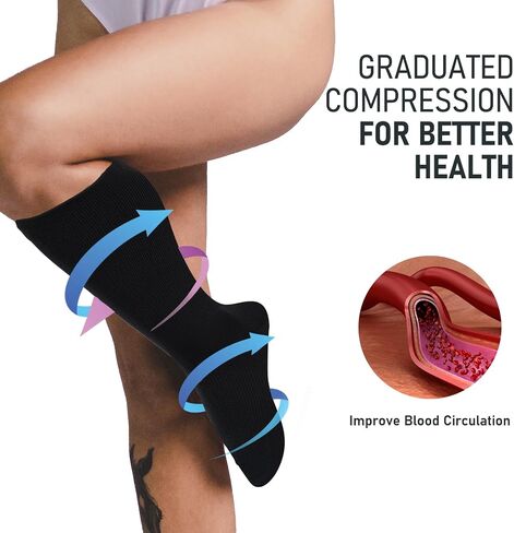 Compression Socks for Women Wide Calf Plus Size 3Pairs Graduated Knee High Support socks for Circulation in Saudi Arabia