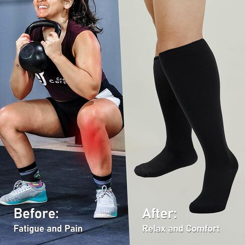 Compression Socks for Women Wide Calf Plus Size 3Pairs Graduated Knee High Support socks for Circulation in Saudi Arabia
