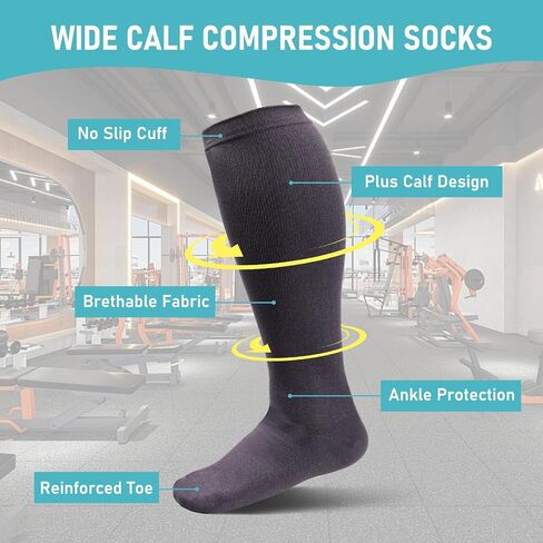 Compression Socks for Women Wide Calf Plus Size 3Pairs Graduated Knee High Support socks for Circulation in Saudi Arabia