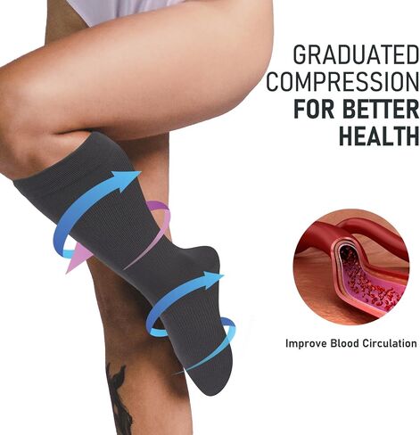 Compression Socks for Women Wide Calf Plus Size 3Pairs Graduated Knee High Support socks for Circulation in Saudi Arabia