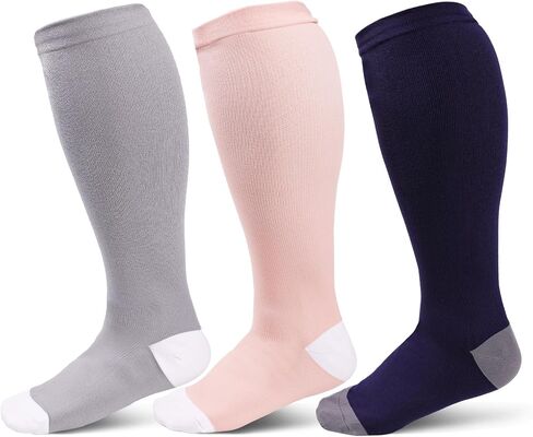 Compression Socks for Women Wide Calf Plus Size 3Pairs Graduated Knee High Support socks for Circulation in Saudi Arabia