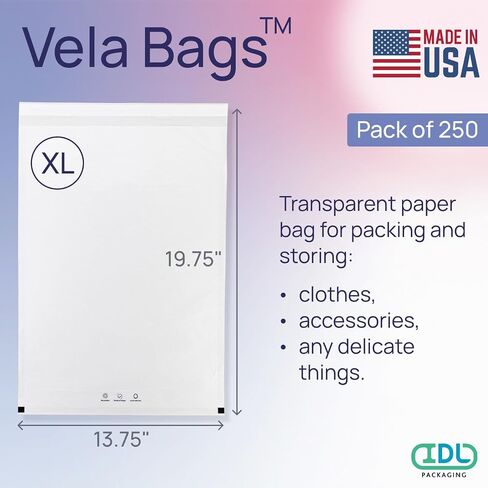 IDL Packaging Vela™ 11.75" x 15.75" Clear Paper Apparel Bag, (Pack of 25) - Large Size FSC-Certified Paper Bags with Resealable Tape - for T-Shirts, Sweatshirts, and Other Clothing in Saudi Arabia
