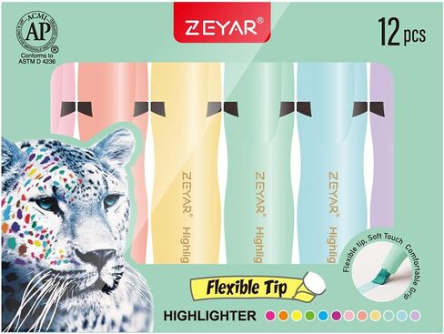 قلم تمييز جمالي من ZEYAR، قلم تحديد ذو طرف إزميل، معتمد من AP، ألوان متنوعة، أساس مائي، سريع الجفاف، أقلام تمييز لطيفة، منتج حاصل على براءة اختراع (6 ألوان معكرون) in Kuwait