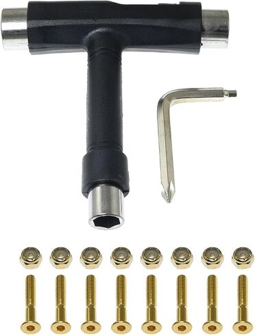 RLECS Skateboard Tools Kit - 1 Piece T Shape Skateboard Wrench, 1 Piece L Shape Skateboard Wrench and 8pcs Board Screws M5x29mm in Saudi Arabia