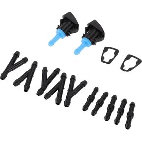Windshield Washer Nozzle for Jeep Patriot 2008-2017 Front W/ 5 Pcs Y Hose Connector Car 05303834AB Black,Blue Plastic 1 Set