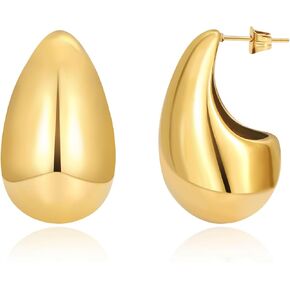 Gold Teardrop Earrings for Women 18K Gold Plated Chunky Teardrop Hoop Earrings Lightweight Waterdrop Earrings Gold Statement Earrings Jewelry
