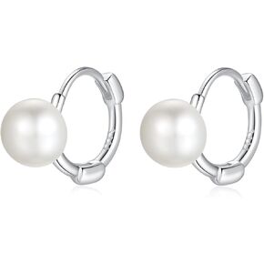 Tiny White Shell Pearl Huggie Hoop Earrings for Women 925 Sterling Silver Cartilage Hoops Small Sleeper Earring Dainty Jewelry for Niece Daughter Wife