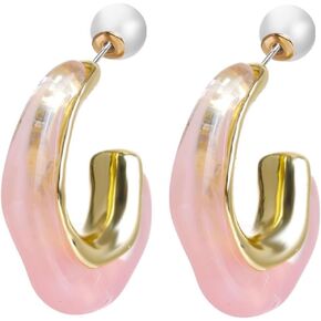 14k Gold Plated Pearl Earrings for Women 925 Sterling Silver Pearl Hoop Earrings Chunky Gold Hoop Earring Double Sided Pearl Statement Earrings Pearl Drop Dangle Earrings Jewelry