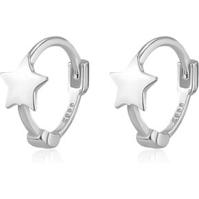 2pcs Star Hoop Earrings, Sterling Silver Huggie Hoop Earrings Small Star Huggie Hoops Silver Star Earrings Sterling Silver Cartilage Earrings for Women