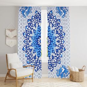 Bless International Beautiful Indian Bohemian Psychedelic Hippie Tree of Life Window Curtain Panels for Bedroom, Living, Balcony (Red Golden Flower (38x83 Inches)(96x210 Cms))