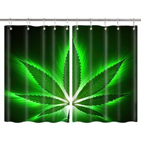 JAWO Cannabis Leaf Kitchen Curtain 55 x 39 Inch, Green Marijuana Leaf Weed Windows Drapes for Kitchen Window 2 Panels, Window Curtains for Kitchen Cafe Living Room Bedroom Decor
