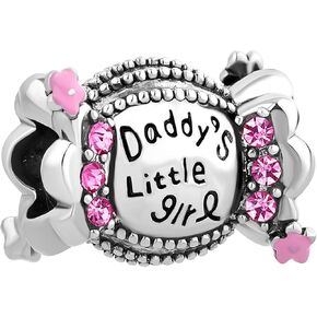 Daughter Candy Charm Compatible with Pandora Charms Moments Bracelets Gift from Daddy Dad Father Pink Flower Birthstones