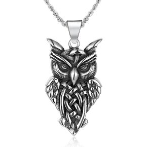 Vintage Owl Animal Jewelry Pendant, Stainless Steel, 24 in Chain Necklace Unisex Men Women, Unique