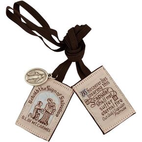 VILLAGE GIFT IMPORTERS Genuine Homemade Scapulars | 100% Real Wool | 6 Styles | Made in The USA | Durable and Beautiful Quality | Christian Jewelry (Slim Brown - with Medals (Brown Cords))
