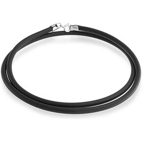 Unisex Plain Thin Black Rubber Cord Necklace with .925 Sterling Silver Lobster Claw Clasp - Available in 14, 16, 18, 20, and 24 Inch Lengths