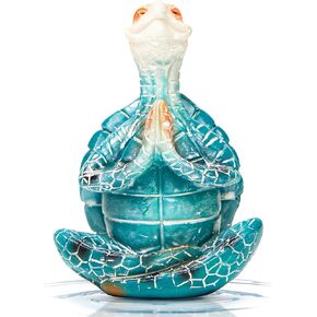 Sea Turtle Decor, Beach Furniture Accessories, Zen Meditation Yoga Turtle Statue, Meditating Beachy Themed Teal Table Decorations for Coastal Home Office Desk Bathroom Living Room Bedroom