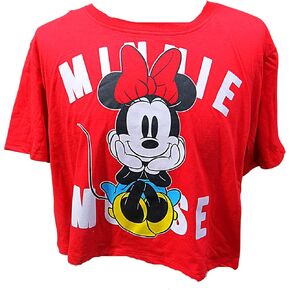 Disney Junior Minnie Mouse Sitting Crop Top, Shirts for Girls, Red (Small)
