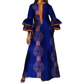 iooiooi Womens Double Layered Bell Sleeve African Maxi Dress Ankara Wedding Party Dress